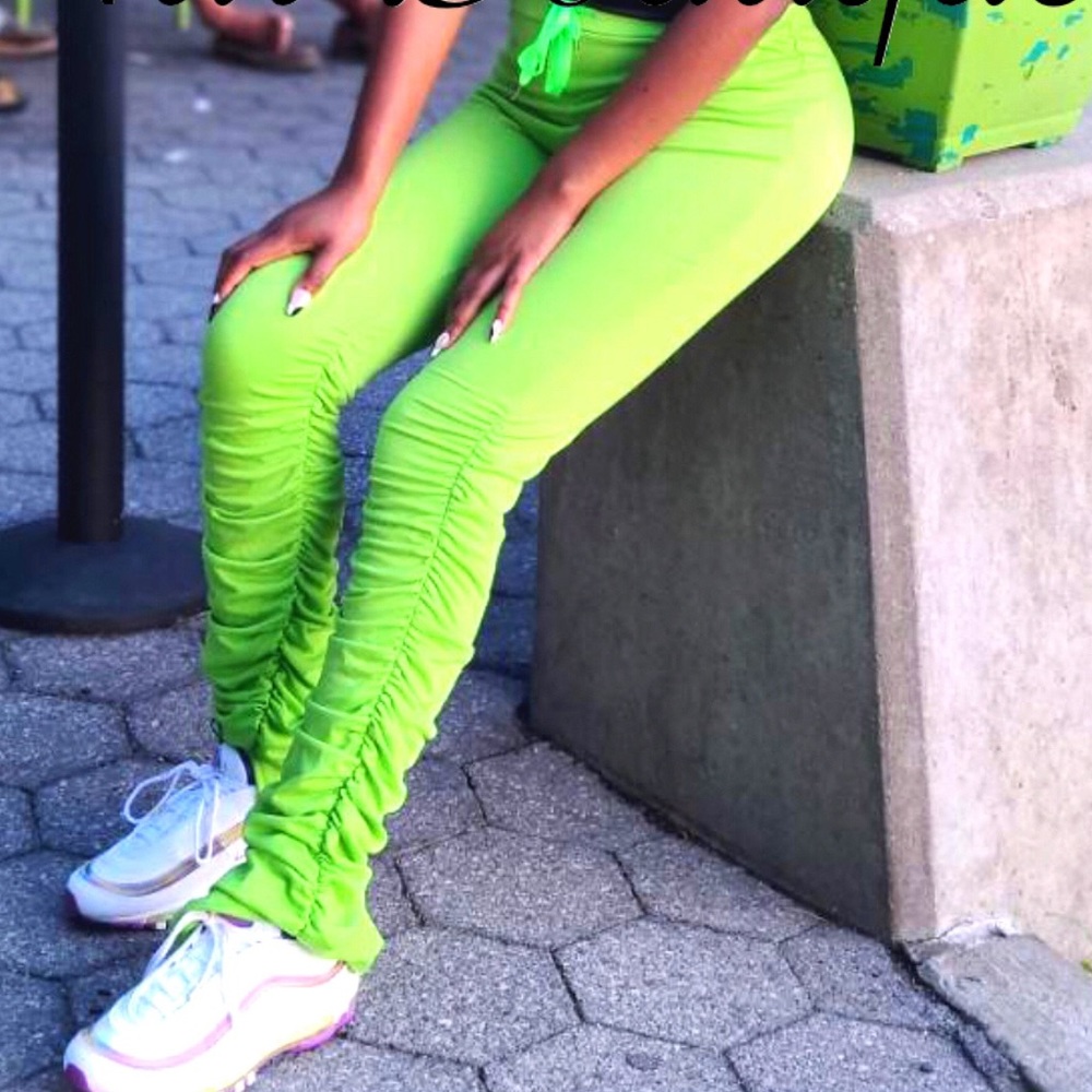 Green stacked pants with Drawstring perfect for fall